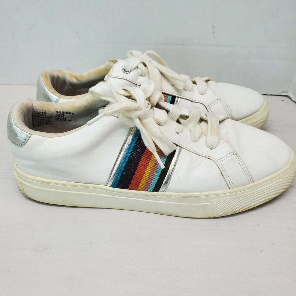 Time‎ and Tru Women's White Rainbow Stripe Sneakers Size 8.5 Comfort